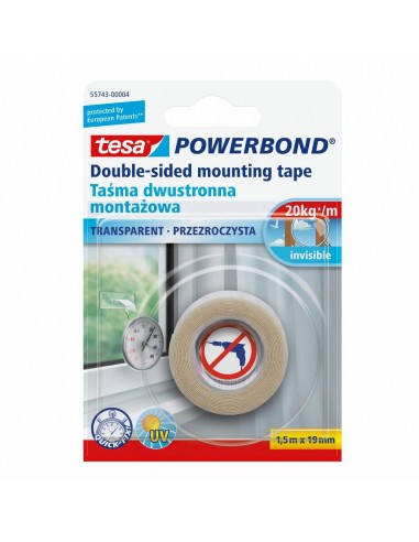 TESA TAŚMA DWUSTRONNA POWERBOND 1,5m x 19mm PRZEZROCZYSTA