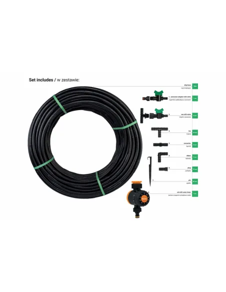 WĄŻ KROPLUJĄCY WATER FLOW DRIP ZESTAW  50m Z ZEGAREM PRZEPŁYWU WODY