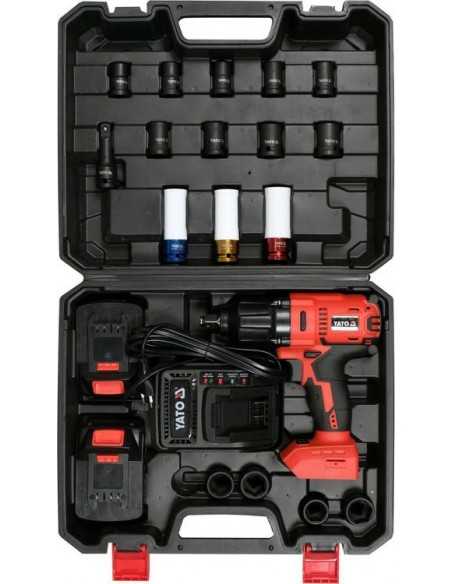 YATO KLUCZ UDAROWY 18V LI-ION 1/2" 2x3,0Ah /ZESTAW 21elementów