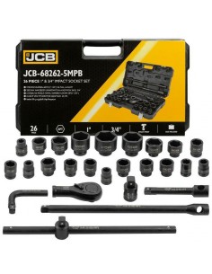 JCB ZESTAW KLUCZY UDAROWYCH 26el. 3/4" - 1"  6KĄT. (17-65mm)