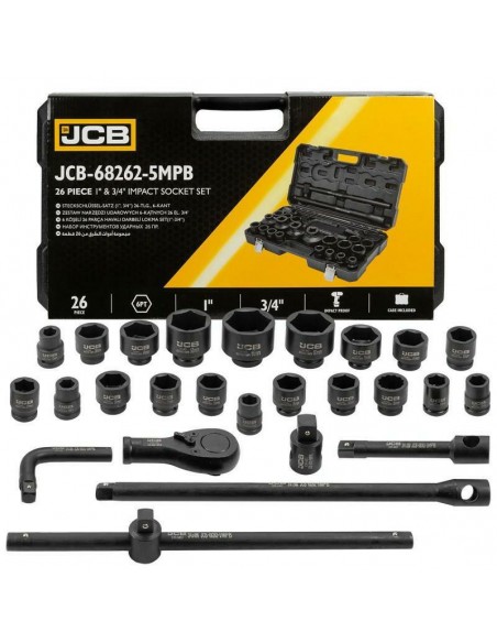 JCB ZESTAW KLUCZY UDAROWYCH 26el. 3/4" - 1"  6KĄT. (17-65mm)