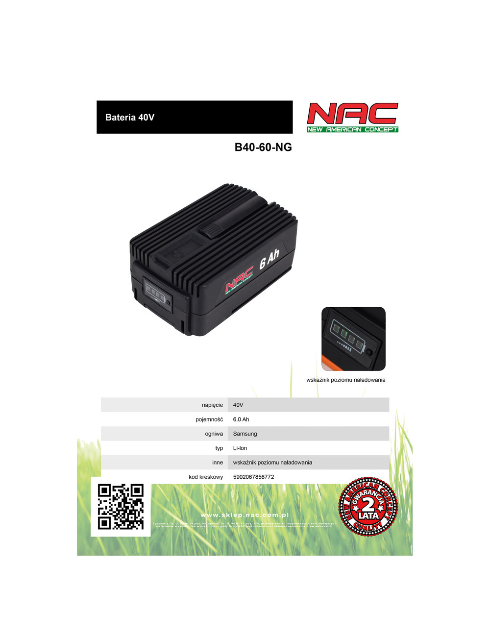 NAC AKUMULATOR 40 V 6Ah, OGNIWA SAMSUNG