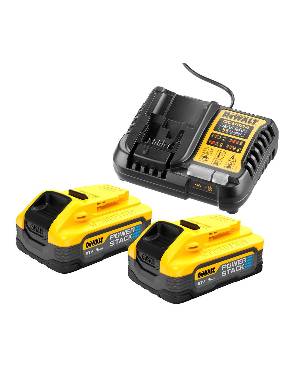 Zestaw zasilający 2 akumulatory 5 Ah POWERSTACK i ładowarka DeWalt DCB1104H2-QW