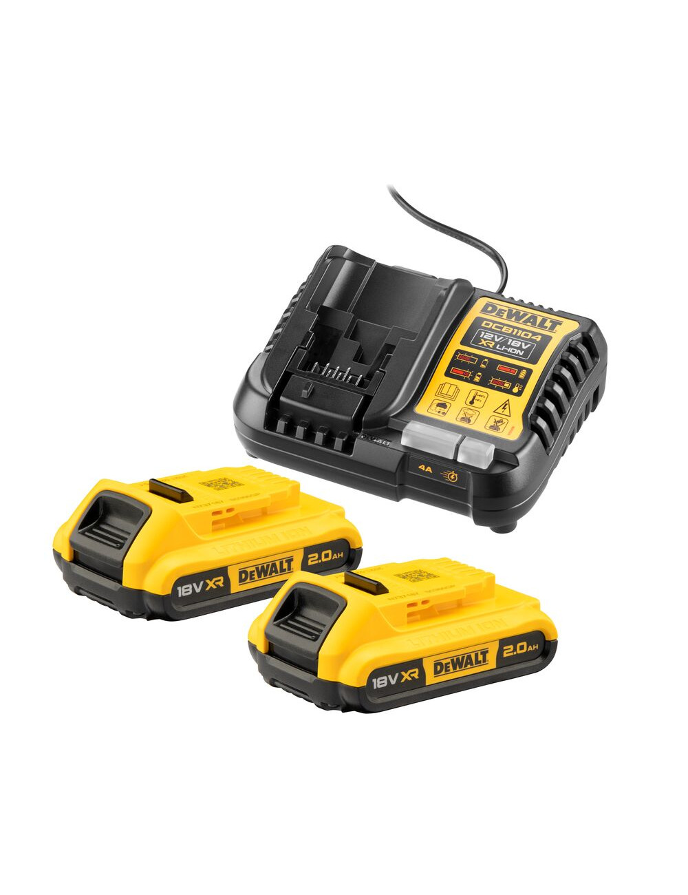Zestaw 2 akumulatorów 18V Li-Ion 2,0Ah + ładowarka, DeWALT DCB1104D2-QW