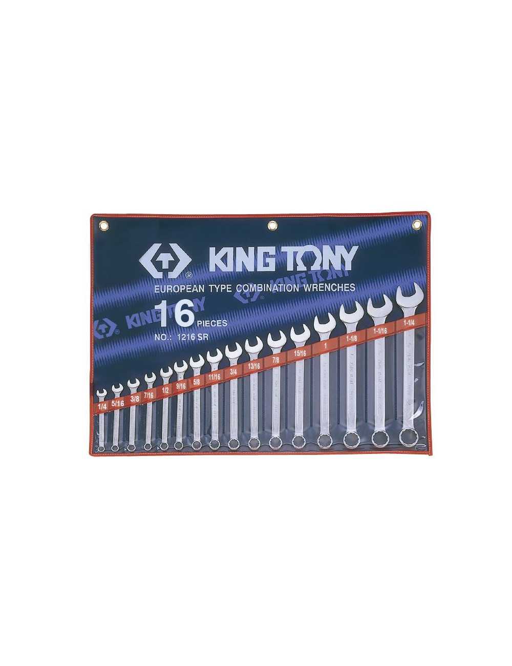 KING TONY KLUCZE PŁASKO-OCZKOWE CALOWE KOMPLET 16elem. 1 4"-1-1 4", ETUI