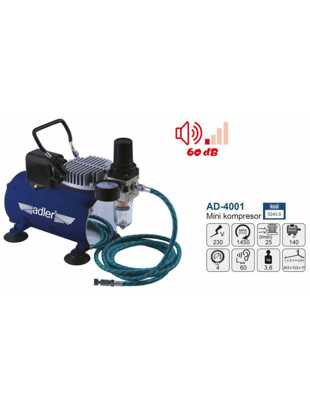 ADLER KOMPRESOR SPRĘŻARKA MINI DO AEROGRAFÓW