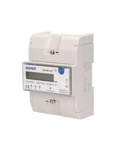 ORNO 3-FAZOWY WSKAŹNIK ENERGI ELEKTRYCZNEJ, 120A, 5 MODUŁÓW, DIN TH-35MM, DODATKOWY PRZYCISK