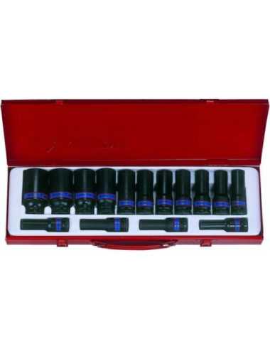 KING TONY KOMPLET NASADEK UDAROWYCH DŁUGICH 12 KĄTNYCH  1 2"15cz. 10-32mm