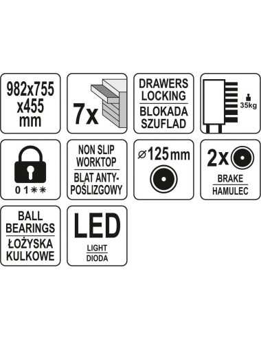 YATO SZAFKA SERWISOWA 7 SZUFLAD LED LOGO
