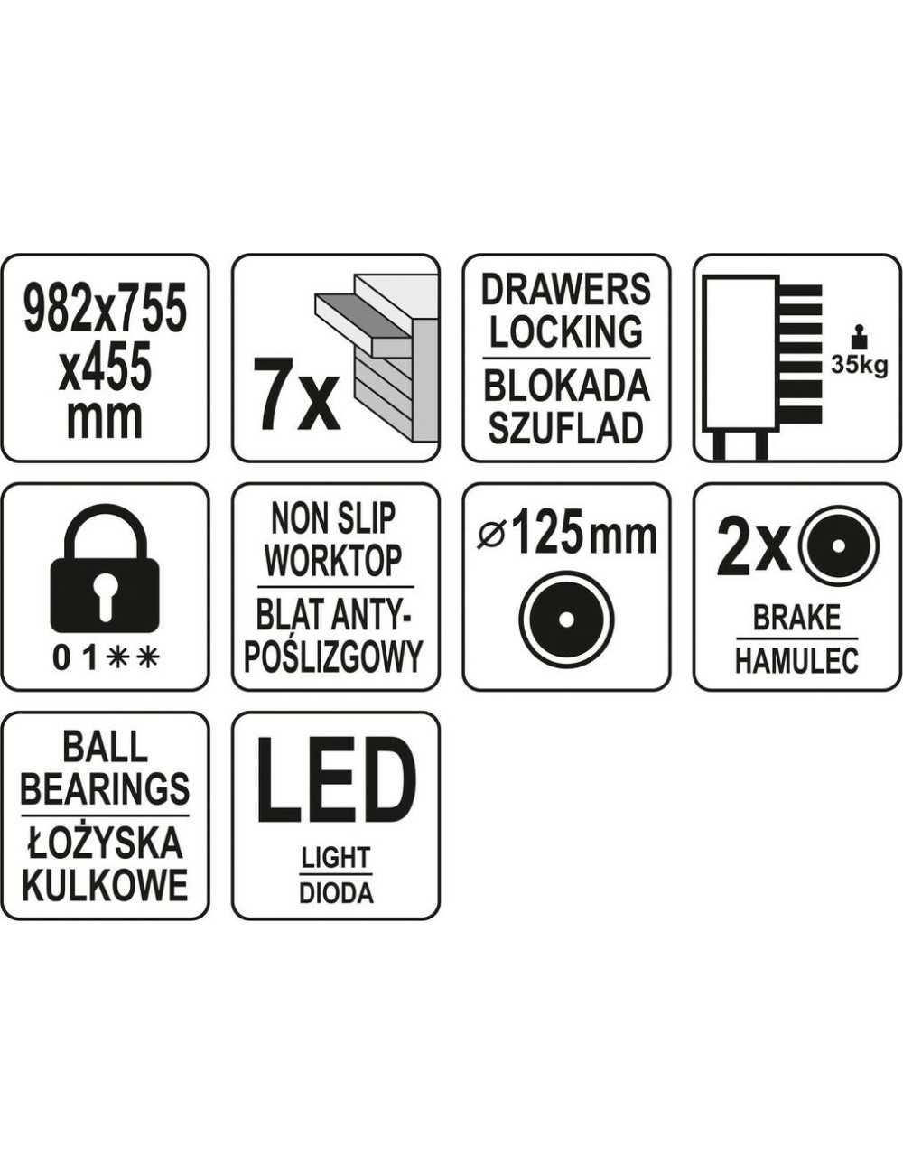 YATO SZAFKA SERWISOWA 7 SZUFLAD LED LOGO