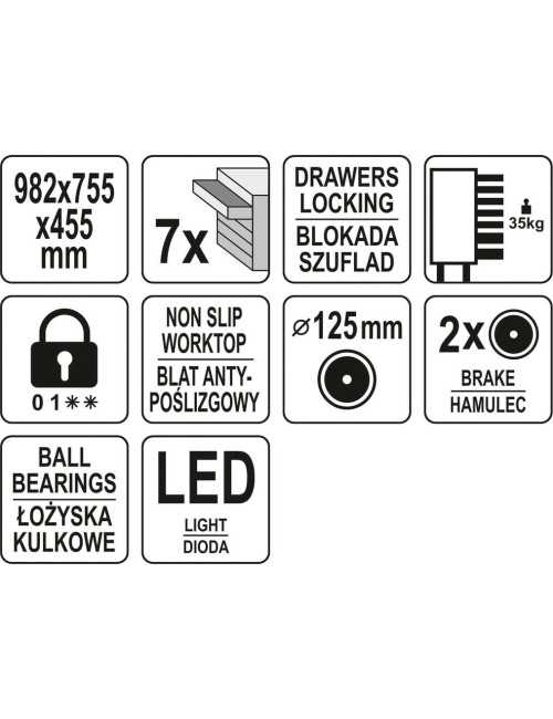 YATO SZAFKA SERWISOWA 7 SZUFLAD LED LOGO