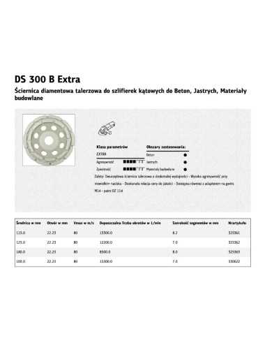 KLINGSPOR TARCZA DIAMENTOWA DO SZLIFOWANIA BETONU, DS300B 125mm x 22,2mm SEGMENTOWA