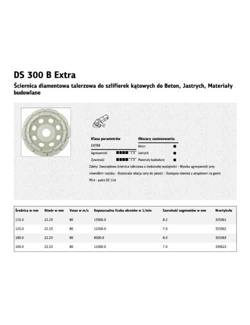 KLINGSPOR TARCZA DIAMENTOWA DO SZLIFOWANIA BETONU, DS300B 125mm x 22,2mm SEGMENTOWA