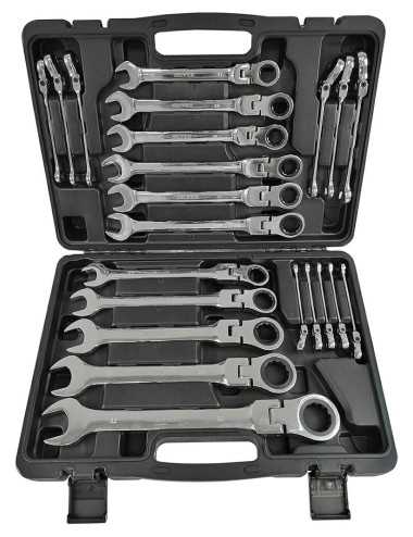 Klucze Płasko Oczkowe z Grzechotką Łamaną 6-32mm 22el SILVER