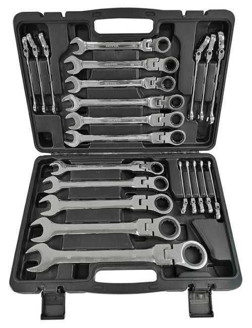 Klucze Płasko Oczkowe z Grzechotką Łamaną 6-32mm 22el SILVER