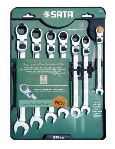 SATA KLUCZE PŁASKO-OCZKOWE  7szt. ŁAMANE Z GRZECHOTKĄ, BLOKADA, 10 12 13 14 15 17 19 mm