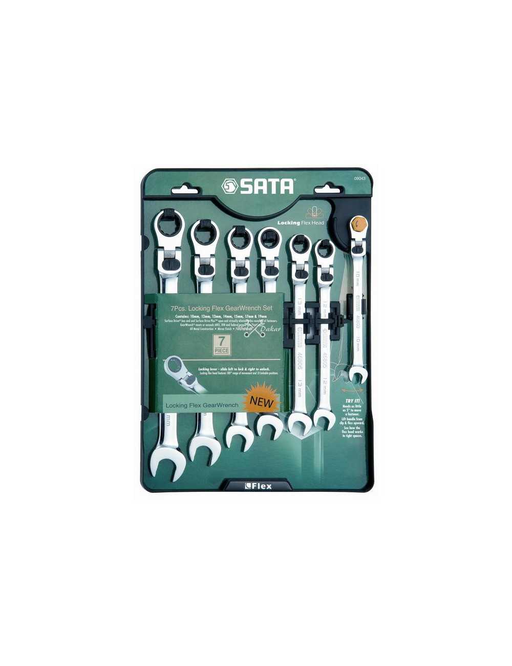 SATA KLUCZE PŁASKO-OCZKOWE  7szt. ŁAMANE Z GRZECHOTKĄ, BLOKADA, 10 12 13 14 15 17 19 mm