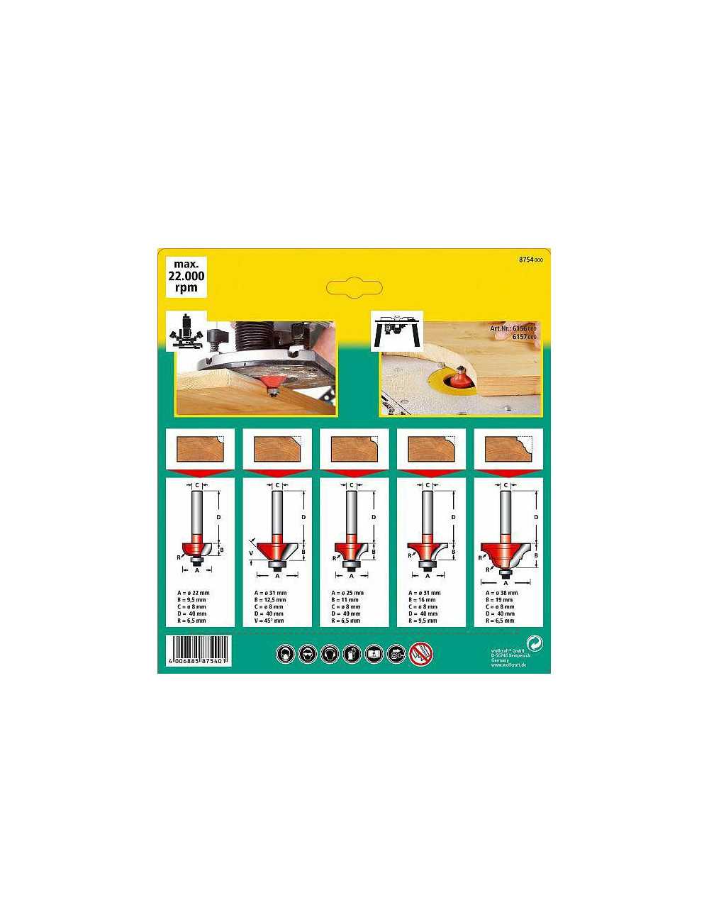 WOLFCRAFT ZESTAW FREZÓW PROFILOWYCH 5 szt.