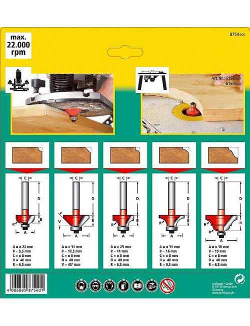 WOLFCRAFT ZESTAW FREZÓW PROFILOWYCH 5 szt.