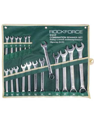 ROCKFORCE KLUCZ PŁASKO-OCZKOWY  KOMPLET 18el. (8-32mm)