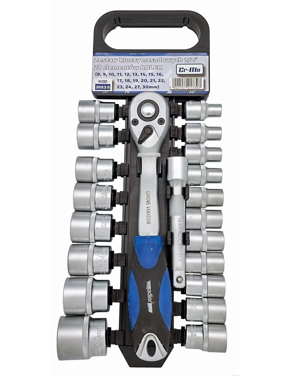 ADLER ZESTAW KLUCZY NASADOWYCH 1 2" 21 ELEMENTÓW