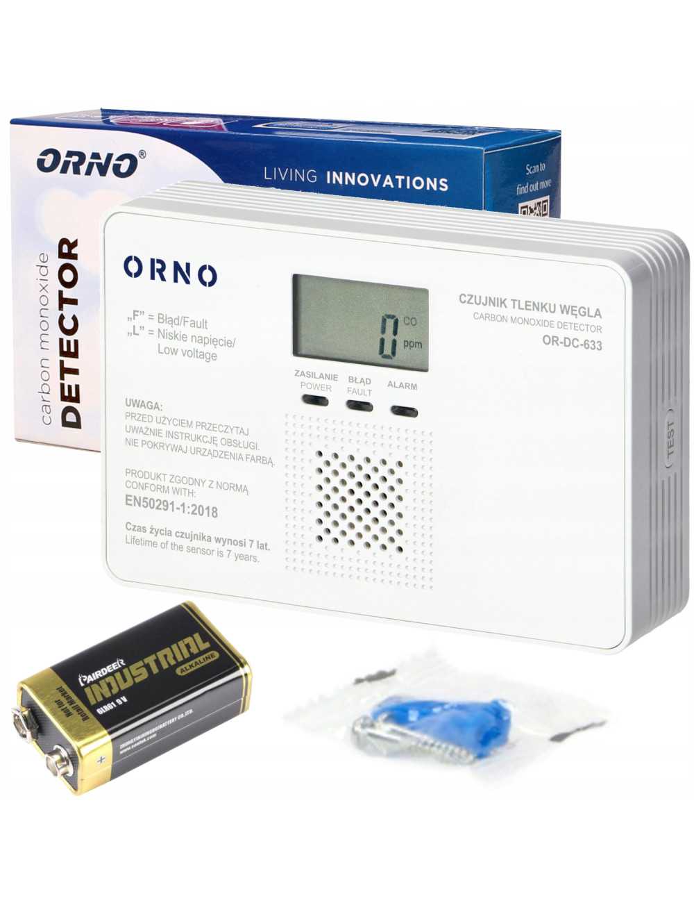 ORNO CZUJNIK TLENKU WĘGLA WYŚWIETLACZ 9V
