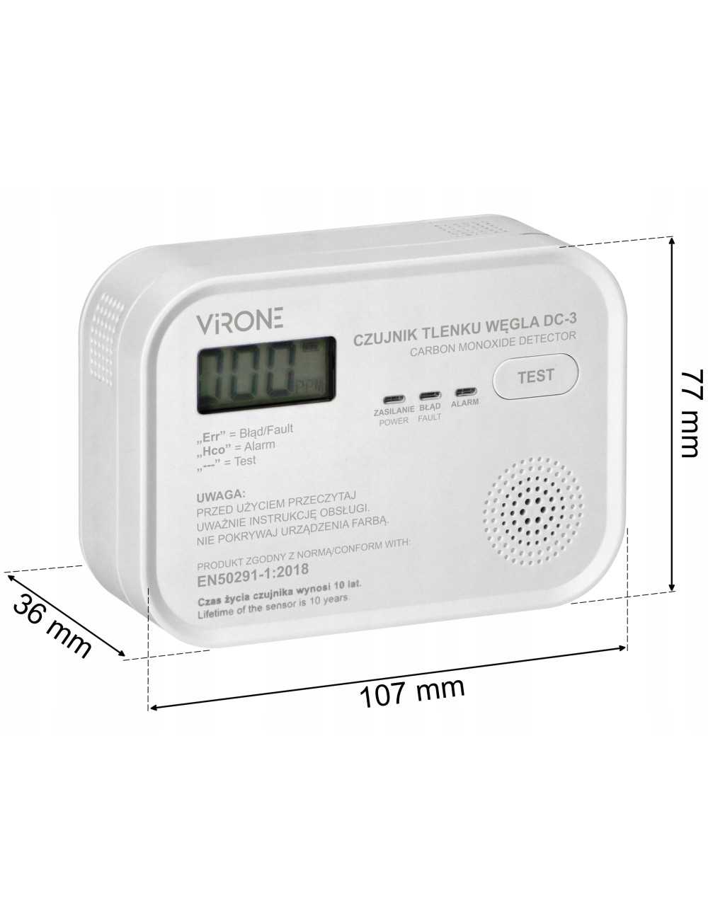 ORNO CZUJNIK TLENKU WĘGLA WYŚWIETLACZ 9V