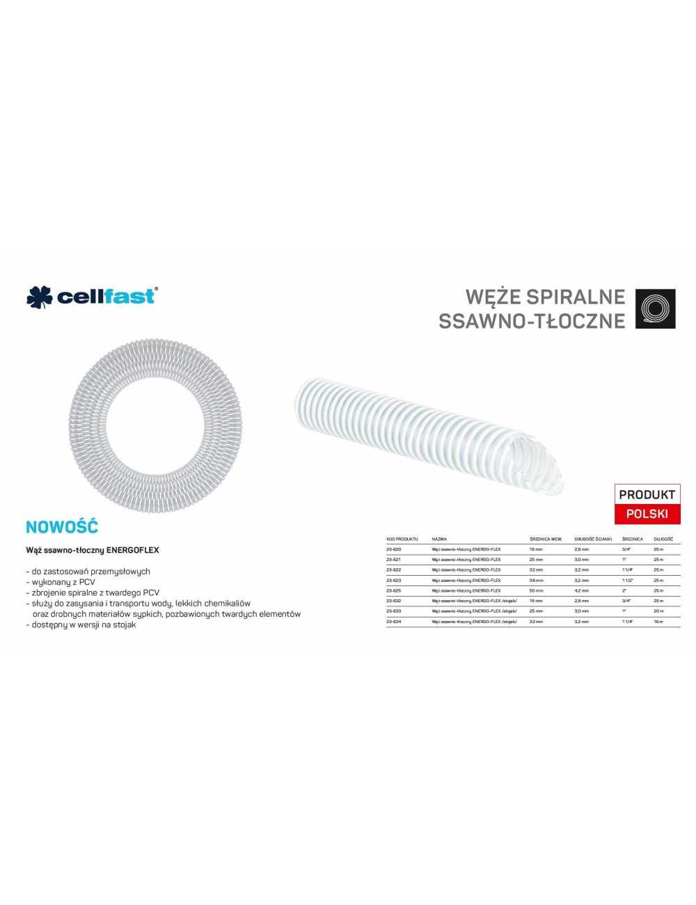 WĄŻ CELLFAST SSAWNO-TŁOCZNY DO POMP 25mm x 20mb ENERGO-FLEX C23-633