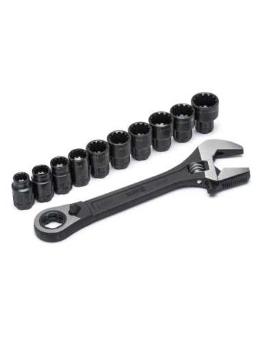 SATA KLUCZ NASTAWNY 8" Z GRZECHOTKĄ + 10 NASADEK METR. CAL