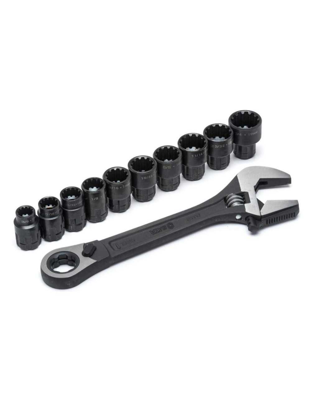 SATA KLUCZ NASTAWNY 8" Z GRZECHOTKĄ + 10 NASADEK METR. CAL