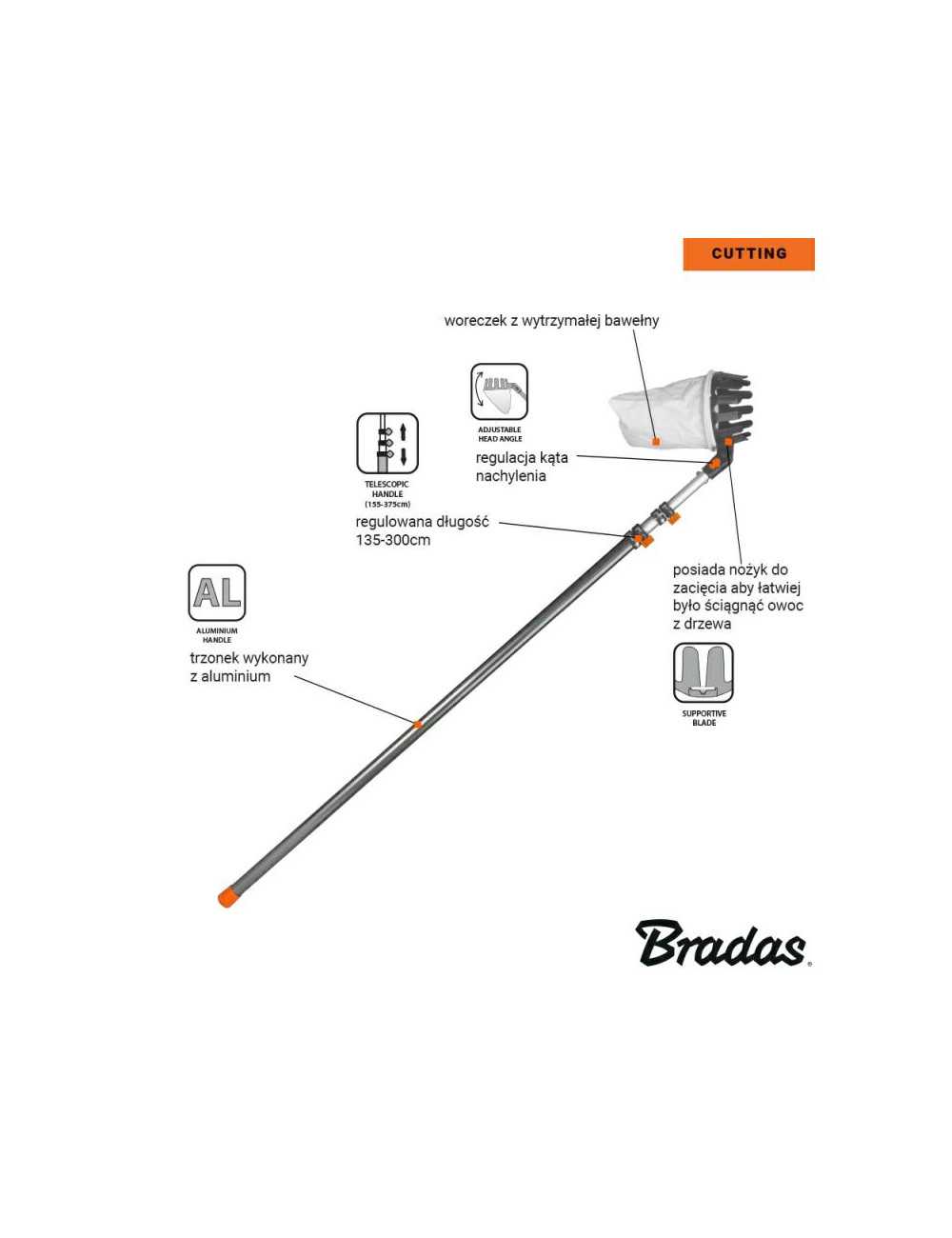 ZBIERAK DO OWOCÓW V-SERIES TELESKOPOWY TRZONEK 3,75m
