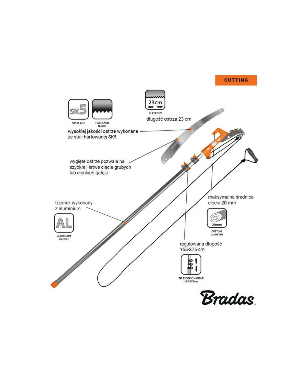 PIŁA OGRODNICZA Z SEKATOREM TELESKOPOWA 3,75m V-SERIES