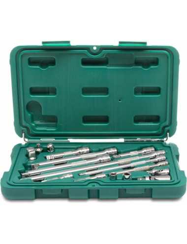 SATA ZESTAW 16 CZĘŚCIOWY AKCESORIÓW I PRZEDŁUŻEK 1 4", 3 8"