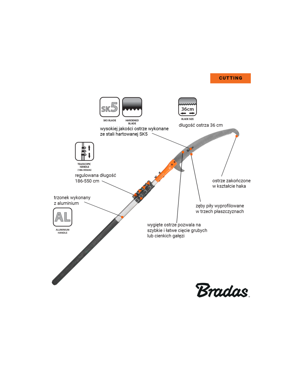 PIŁA OGRODNICZA Z SEKATOREM TELESKOPOWA 5,50m V-SERIES
