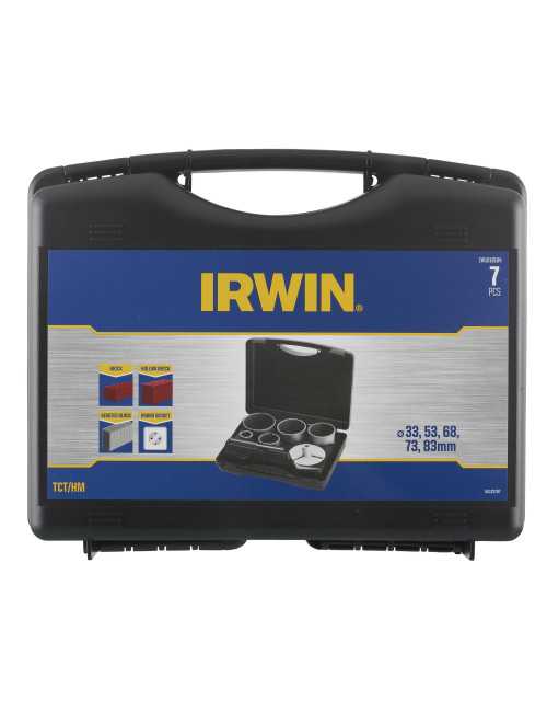 IRWIN OTWORNICA TCT HM  KOMPLET  7szt. 33, 53, 67, 73 i 83mm z trzpieniem mocującym i wiertłem centrują