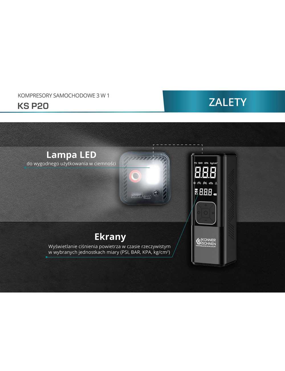 KONNER &amp; SOHNEN KOMPRESOR AKUMULATOROWY 3 w 1 P20