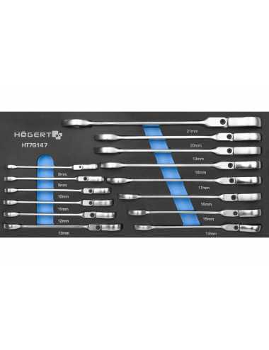 HOEGERT ZESTAW KLUCZY PŁASKO-OCZKOWYCH Z PRZEGUBEM 14szt. WKŁAD EVA