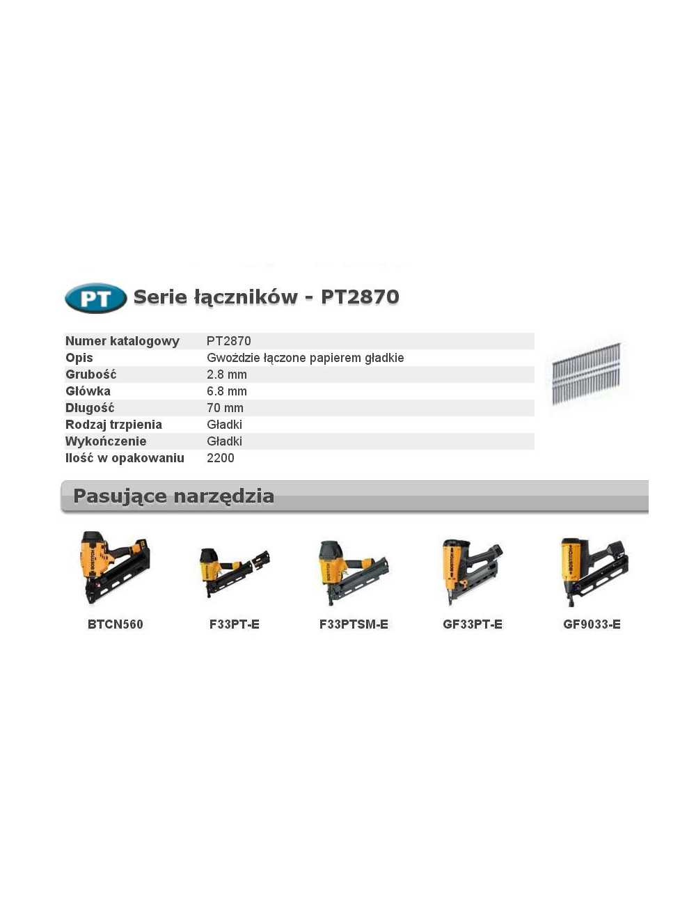 BOSTITCH GWOŹDZIE PT 33` 2,8 x 70mm 2200 szt.