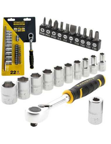 STANLEY ZESTAW KLUCZY  22 ELEMENTY 1 4" NASADKI + BITY