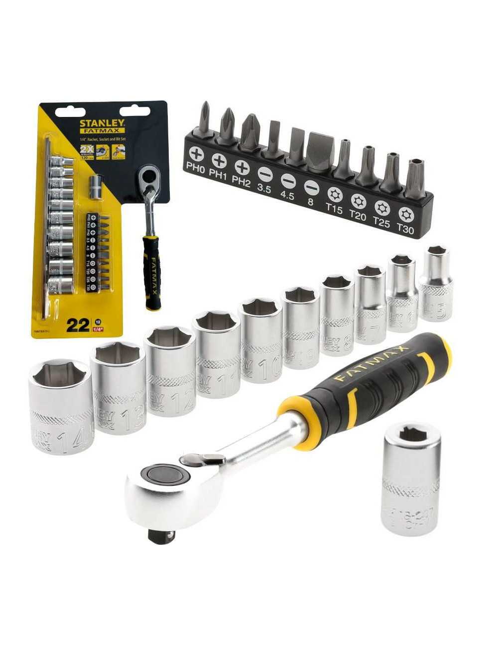 STANLEY ZESTAW KLUCZY  22 ELEMENTY 1 4" NASADKI + BITY