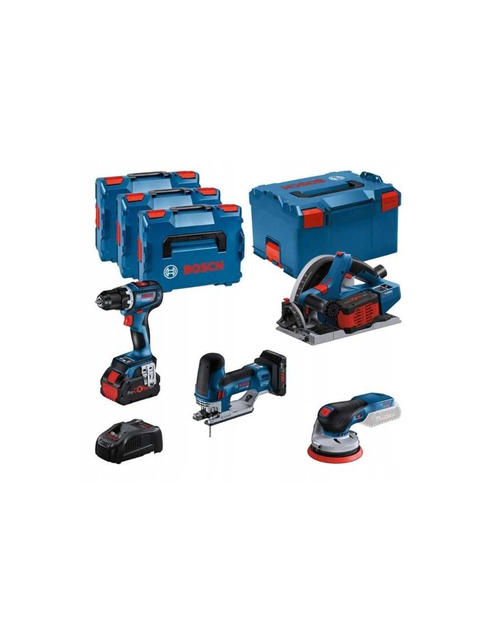 BOSCH ZESTAW ELEKTRONARZĘDZI COMBO 18V (GSR 18V-90C +GKT 18V-52GC +GST 18V-155 SC +GEX 18V-125) 1xPC4,0Ah 2xPC5,5Ah