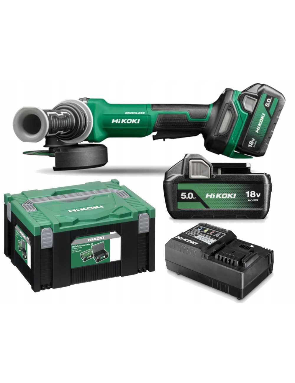 HIKOKI SZLIFIERKA KĄTOWA 18V G1813DVFWQZ 125mm 2x5,0Ah BL HITSYSTEM WŁĄCZNIK CZUWAKOWY