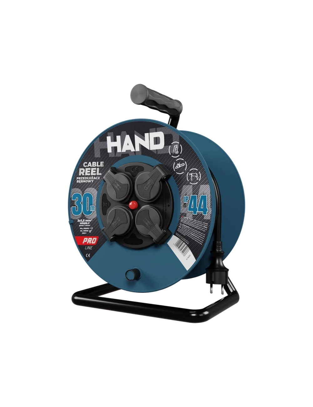 PLAST-ROL HAND PRZEDŁUŻACZ BĘBEN 30m 3x1,5mm 16A 3680W IP44