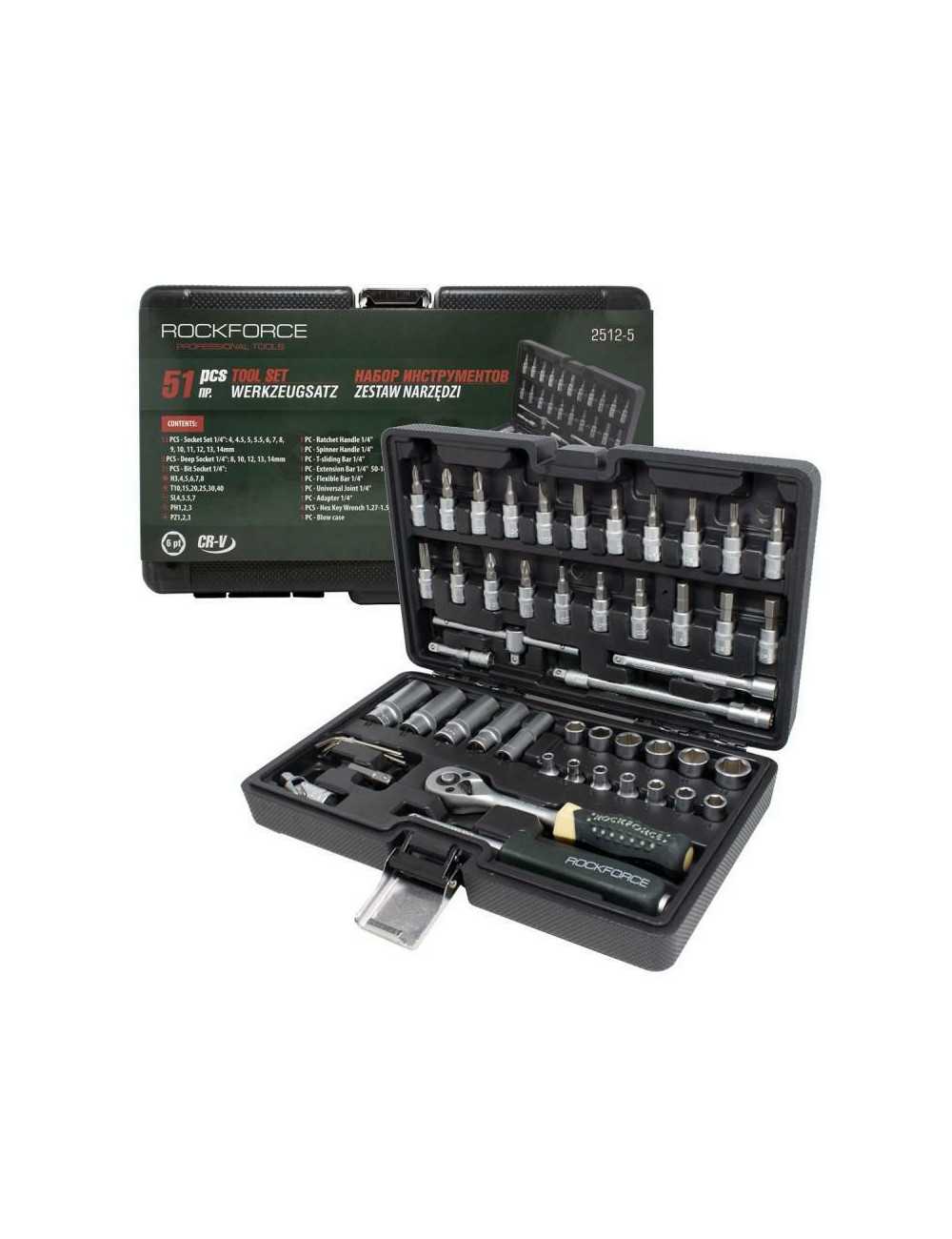 ROCKFORCE ZESTAW KLUCZY 1 4" 51 ELEMENTÓW