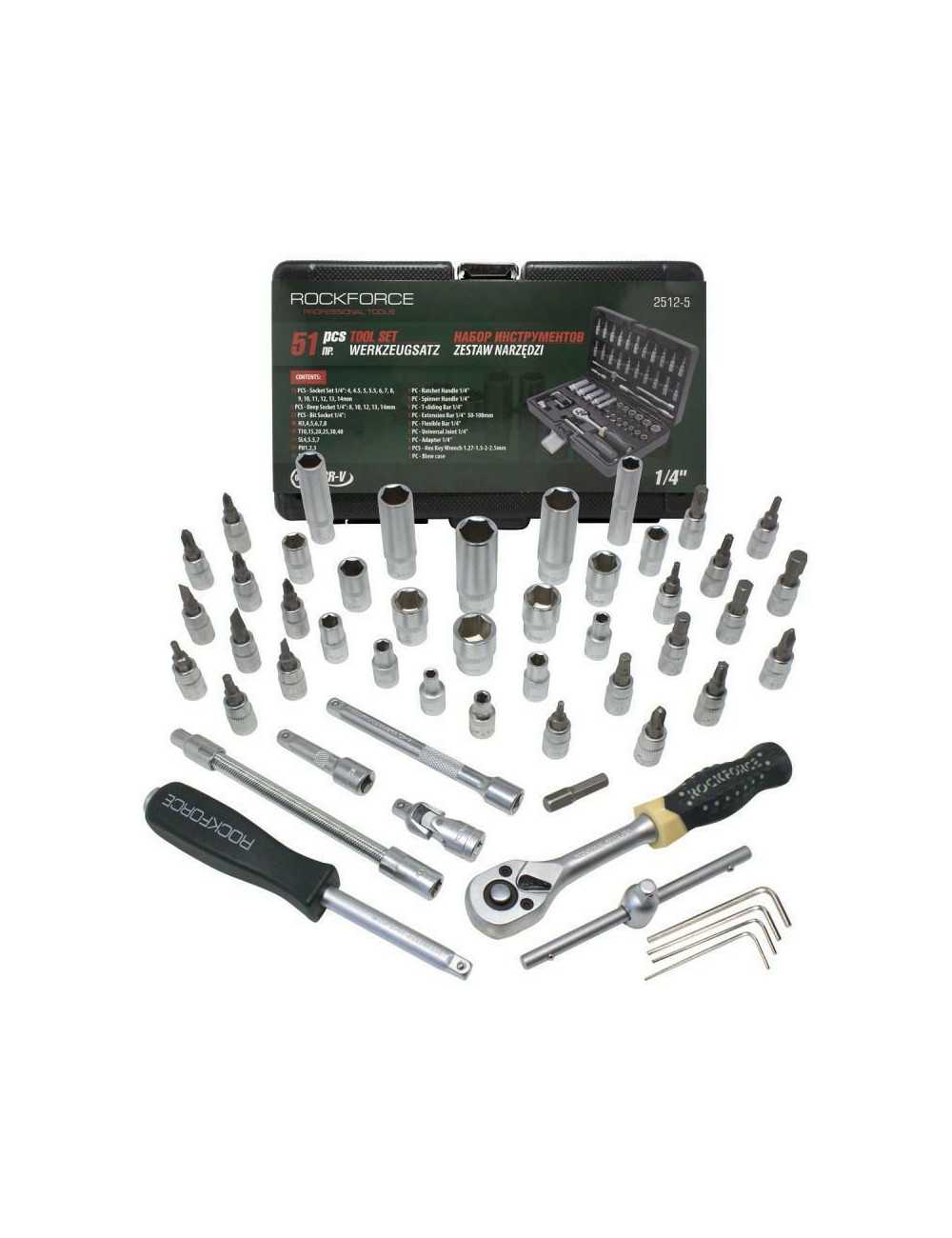 ROCKFORCE ZESTAW KLUCZY 1 4" 51 ELEMENTÓW