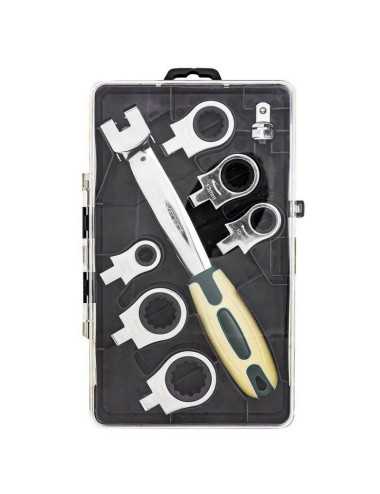 ROCKFORCE KLUCZ OCZKOWY-PRZEGUBOWY WYMIENNY Z GRZECHOTKĄ  KOMPLET  8el. 8-19mm