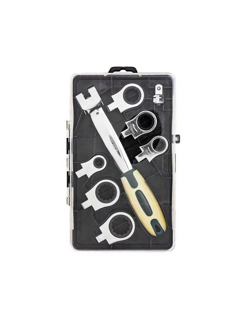 ROCKFORCE KLUCZ OCZKOWY-PRZEGUBOWY WYMIENNY Z GRZECHOTKĄ  KOMPLET  8el. 8-19mm