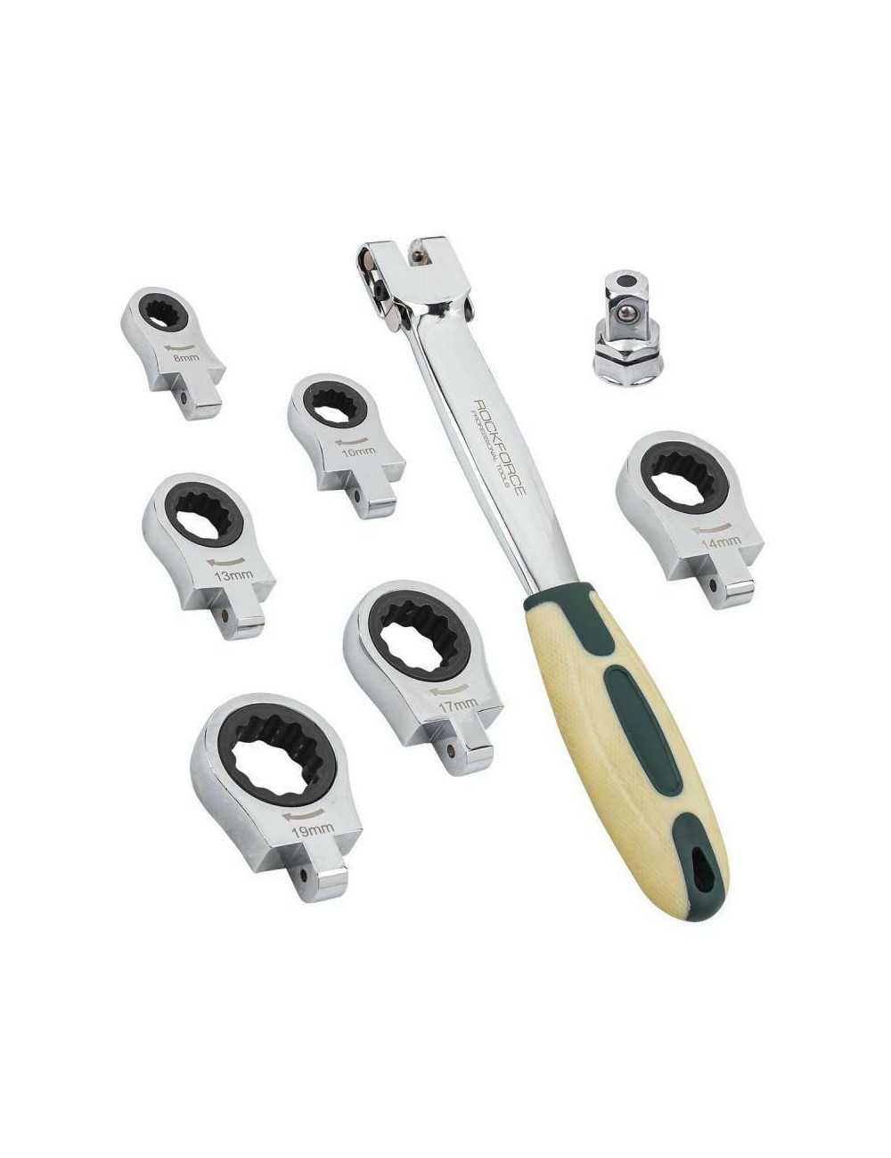 ROCKFORCE KLUCZ OCZKOWY-PRZEGUBOWY WYMIENNY Z GRZECHOTKĄ  KOMPLET  8el. 8-19mm