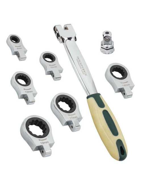 ROCKFORCE KLUCZ OCZKOWY-PRZEGUBOWY WYMIENNY Z GRZECHOTKĄ  KOMPLET  8el. 8-19mm