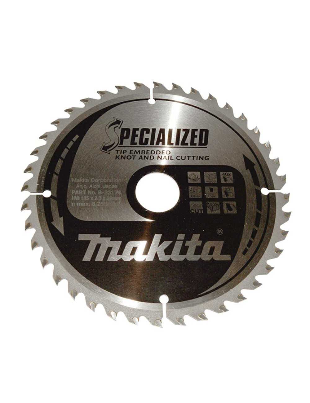 MAKITA PIŁA TARCZOWA  185x30x40z SPECJALIZED DREWNO (Z GWOŹDZIAMI I SĘKAMI)